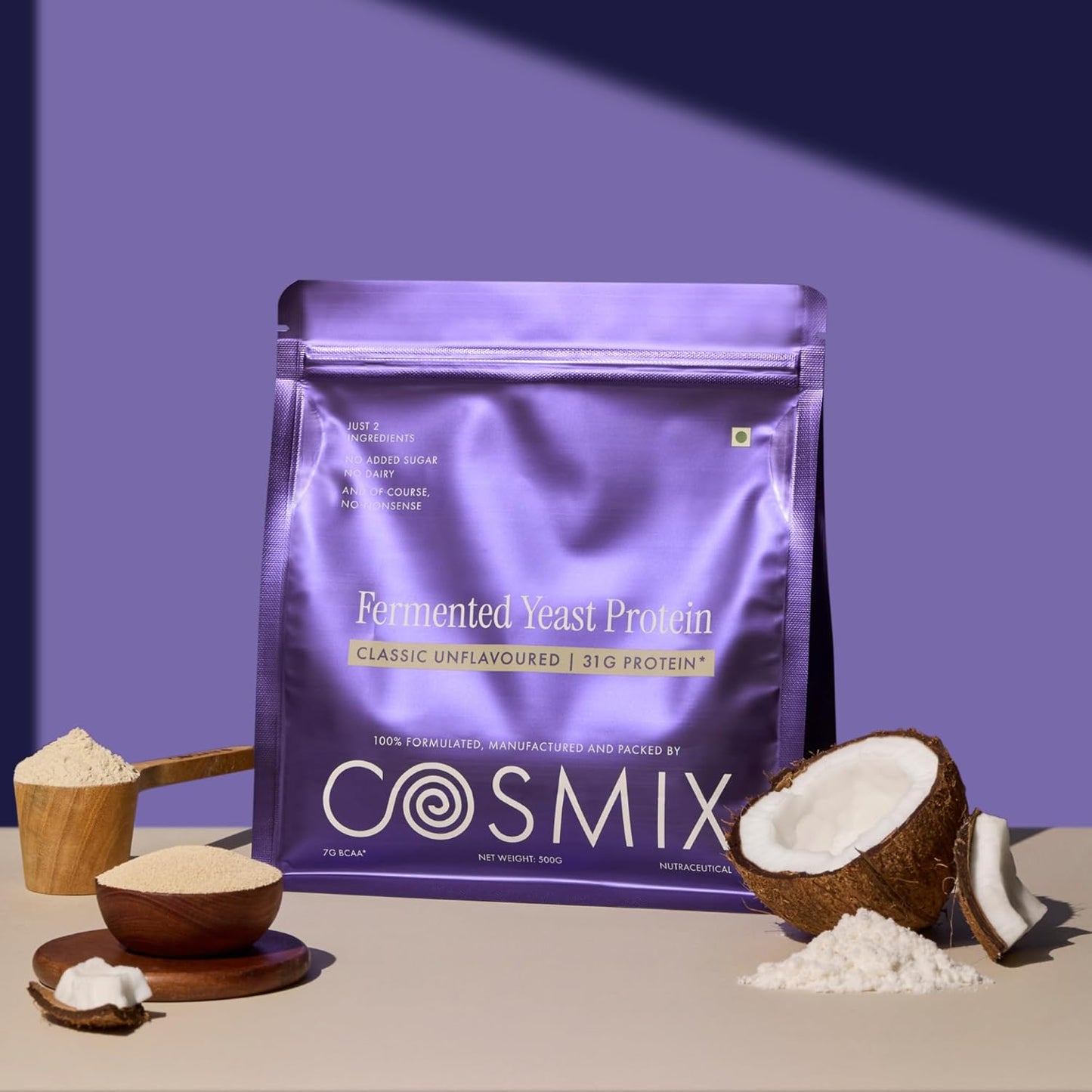 Cosmix Fermented Yeast Protein Powder | 31g Protein | Pure Single-Source Plant Protein | Made In-House | Smooth, Crazy tasty & Gut-Friendly | Classic Unflavoured, 1Kg Pouch