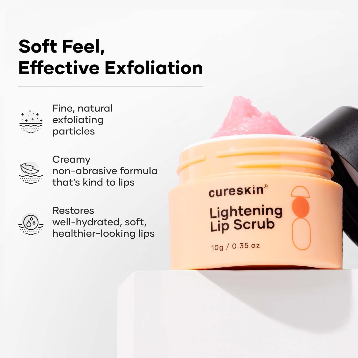 Cureskin Lightening Lip Scrub for Men and Women | Lip Scrub for Dark Lips to Lighten Pink with Hyaluronic Acid, Shea Butter and Walnut Shell Powder, 10 g (Pack of 1)