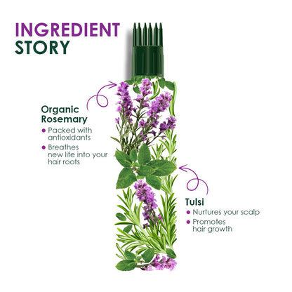 Kesh King Organic Rosemary Oil with Tulsi, ayurvedic hair oil for hair fall and regrowth with hair oil applicator, for men and women, 200ml