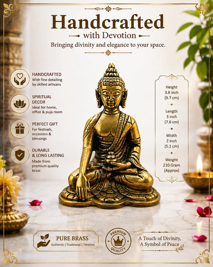 Handcrafted Brass Buddha Statue for Home Decor | Meditation Buddha Idol | Spiritual Decorative Showpiece for Puja Room, Office & Living Room | Height 3.8 Inch, Length 3 Inch, Width 2 Inch