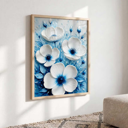 Aesthetic Flowers Modern Art Wall Painting | Home Decoration Floral Painting With Frame For Living Room Bedroom Wall Decor | Textured Digital Reprint Set of 1 Size (13X17 INCH)