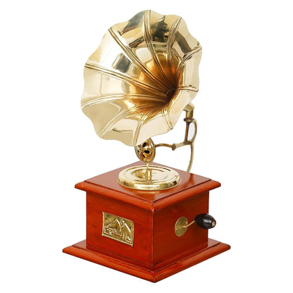 JaipurCrafts Premium Sparkle Square Gramophone Showpiece - 23 cm (Brass, Brown, Gold) (Black, Gold) (Brown, Gold)