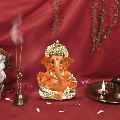 Gold Plated Ganesha Idol with Mango Terracotta Work - 3.5 Inch Height for Home Decor/Office Desk/Puja Room Sculpture, Infusing Positive Energy & Religious Gift (8.89 x 5.08 cm)(Mango Yellow)
