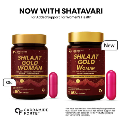 Carbamide Forte Shilajit Gold Capsules For Women With Pure Shilajeet Swarna Bhasma, Saffron & Ashwagandha | Himalayan Shilajit for Women | Shilajeet Gold Original | 60 Veg Capsules