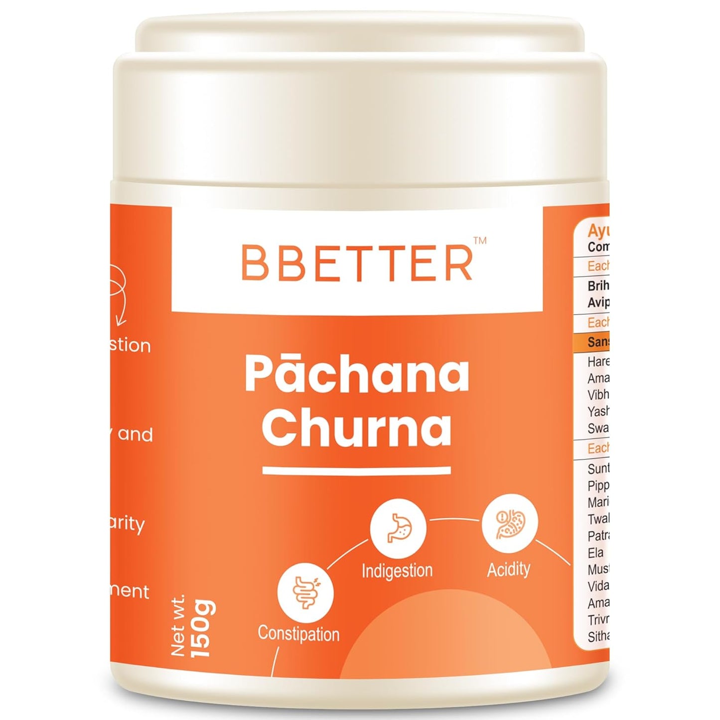 BBETTER Pachana Churna | Natural Ayurvedic Digestive Aid for Constipation Relief, Acidity, Indigestion & Gut Health | Herbal Powder with Vidanga, Amalaki, Haritaki & Senna