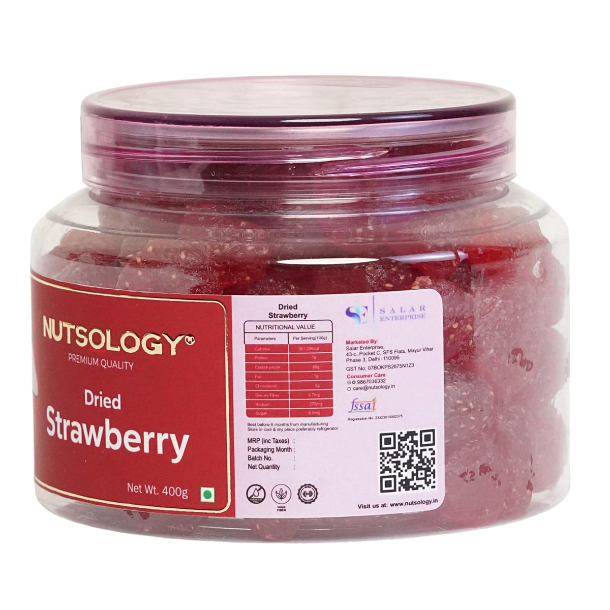 Nutsology Dried Strawberry from California | 400g | Vitamins & Minrels Rich | Gluten Free | No Artificial Colour added