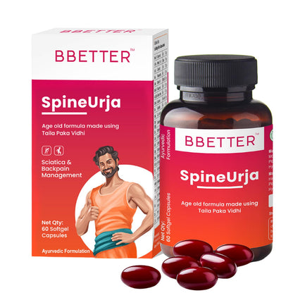 BBETTER SpineUrja -Lab Tested Ayurvedic Medicine for Lower Back Pain Relief & Sciatica Relief | Made by Taila Paka Vidhi Method | 60 Softgels