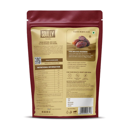 Soully Medjool Dates 400g | Premium Soft & Juicy Medjoul Khajoor | High in Fibre | No Added Sweeteners or Preservatives | Healthy Snacks | Healthy Dates for Snacking & Recipes | Dry Fruits
