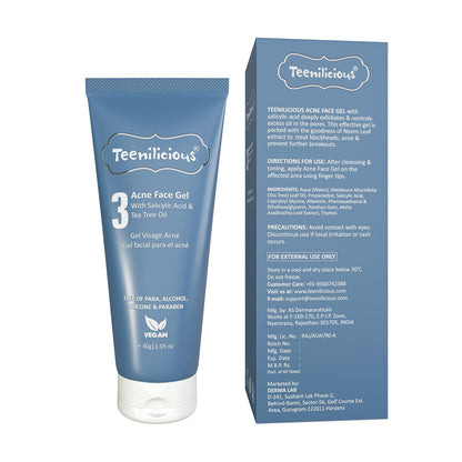 Teenilicious Acne Face Gel With 2% Salicylic Acid & Tea Tree Oil | Acne Face Gel For Men & Women | Face Gel For Blackheads & Whiteheads | For Oily Skin To Clear Skin Pores - 30gm
