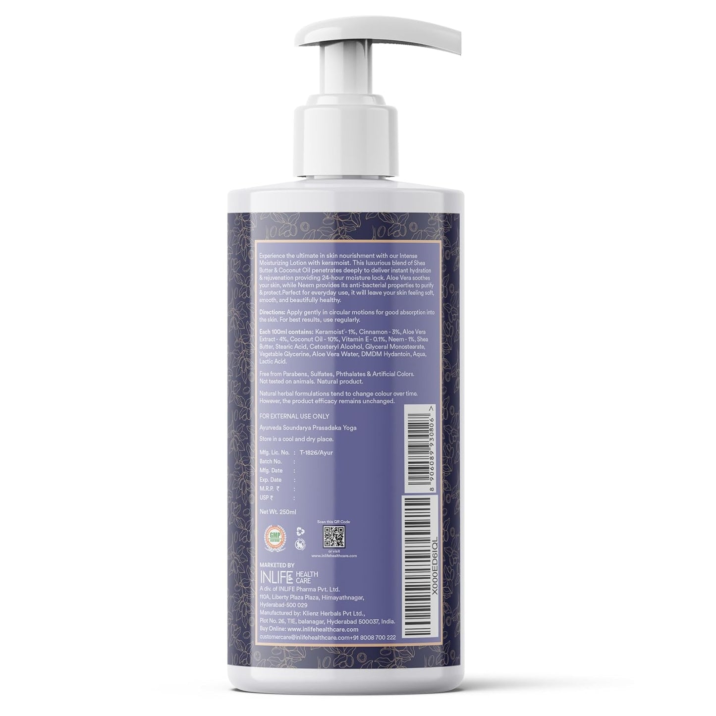 INLIFE Intense Moisturizing Lotion for Dry Skin | Shea Butter Body Lotion | Face, Body | Ultra Hydrating Moisturizer | Bottle with Pump - 250ml