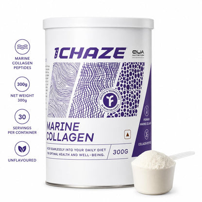 QUA Nutrition 1Chaze Marine Collagen Powder | Natural Collagen Supplements for Women & Men | Type 1 Peptides for Skin, Hair, Nails, Joints | Gluten-Free, Zero Sugar, Keto Friendly | 10g x 25 Servings
