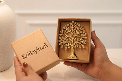 Kalpavriksha Tree of Life Showpiece with Birds, 15 cm Golden Metal Kalpvriksh for Home Mandir, Vastu, Office Table, Housewarming & Diwali Gift