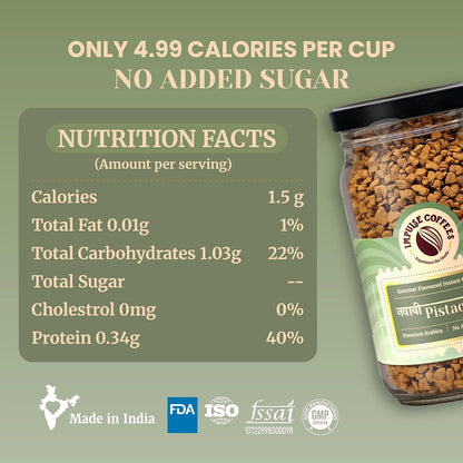 Impulse Coffees Nawabi Pistachio Instant Coffee Powder | Pistachio Flavour, Freeze-Dried Arabica, Smooth Taste, Rich Aroma | 50g