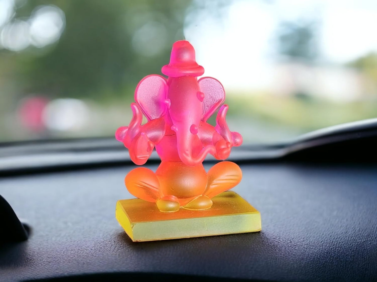 Ganesha Idol for Car Dashboard | Beautiful Ganesh Murti for Home Temple | Ganpati Figurine Statue Showpiece Sculpture for Office Desk (Pink-Orange)