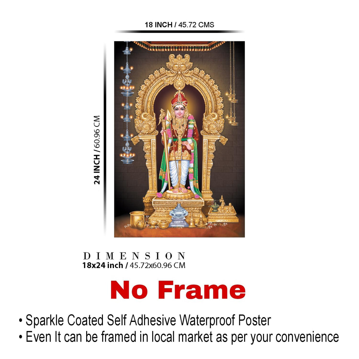 Murugan Paintings for Living room, Murugan Poster Big Size with Sparkle Coated Lamination - 2229 (Self Adhesive) 18x24 Inch