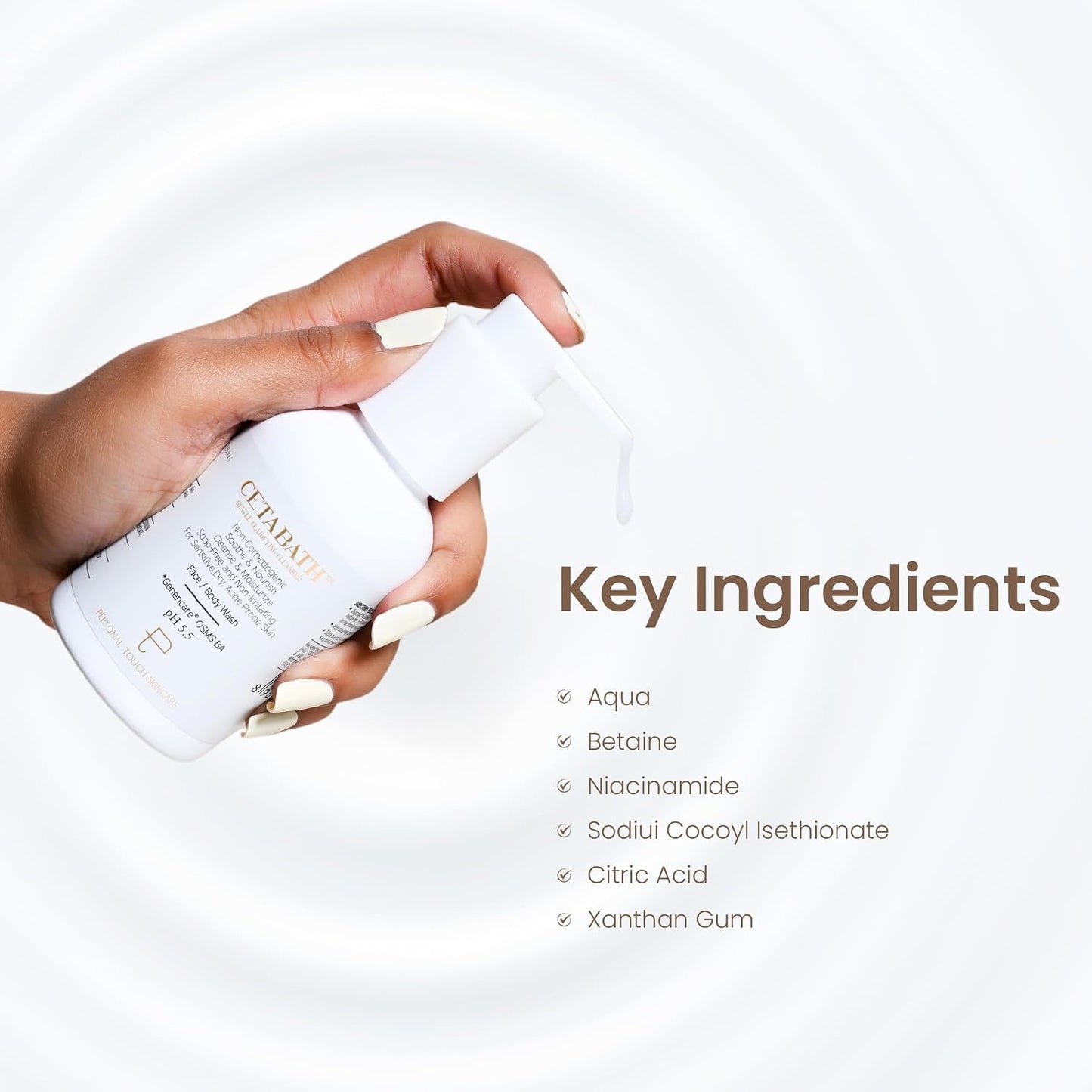 PERSONAL TOUCH SKINCARE Cetabath - Cleanser For Sensitive, Dry & Acne-Prone Skin with Glycerin, Betaine, Niacinamide & Sodiui Cocoyl Isethionate, 100ml