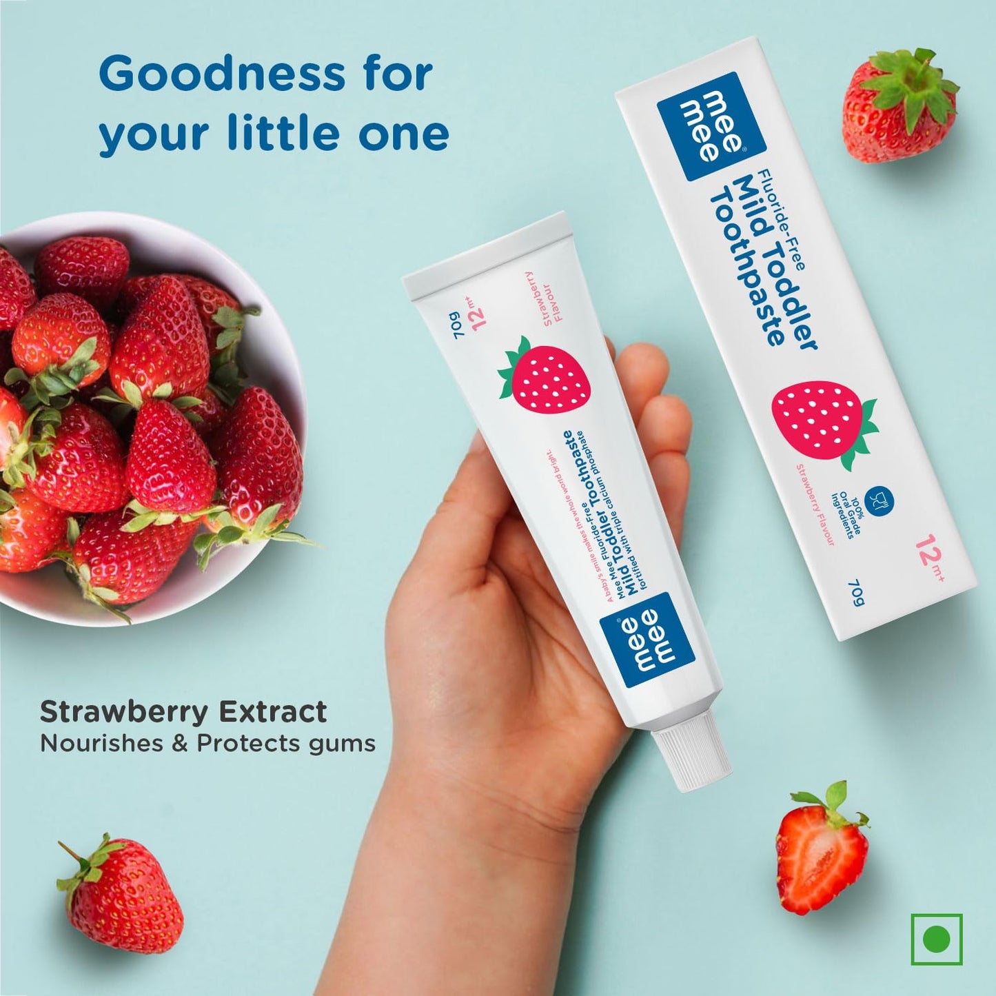 Mee Mee Fluoride Free Baby Toothpaste for Kids & Toddlers | Safe to Swallow Training Toothpaste | Strawberry Flavor | Cavity Protection | Gentle Oral Care | 70g