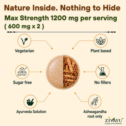 ZIVAYU Organic Ashwagandha Tablets 1200mg (600mg x 2 Per Serving) - Supports Stress & Anxiety Relief, Sleep & Muscle Recovery - USDA & India Organic Certified - Heavy Metal Tested - 90 Tablets