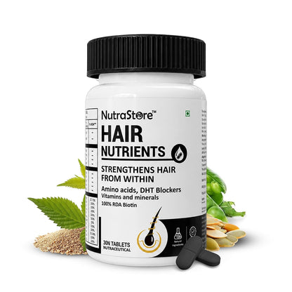 NutraStore Hair Nutrients | Biotin Tablets for hair regrowth support | With Essential Amino Acids, DHT Blockers, Vitamins & Minerals | Support Hair Growth and Strength | Hair Supplement for Men & Women |30 Tablets