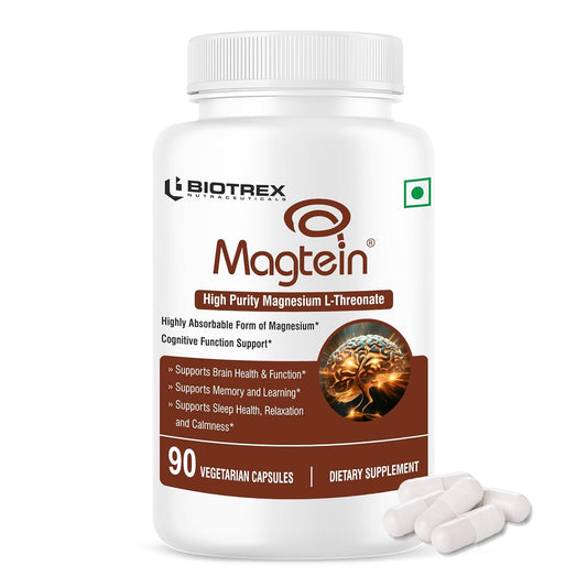 Biotrex Nutraceuticals Magtein Magnesium L Threonate Supplement – Supports Cognitive Function, Memory & Sleep – Magnesium L-Threonate for Brain Health – 90 Veg Capsules – Highly Bioavailable Formula