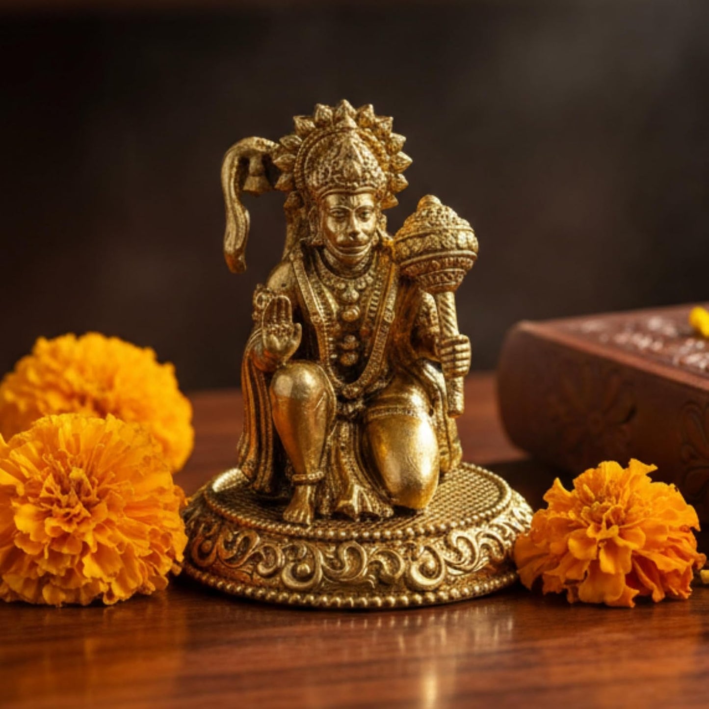 eCraftIndia Gold Brass Hanuman Idol for Daily Pooja Rituals Home Temple | Hanuman Ji Statue Figurine Bajrangbali Murti