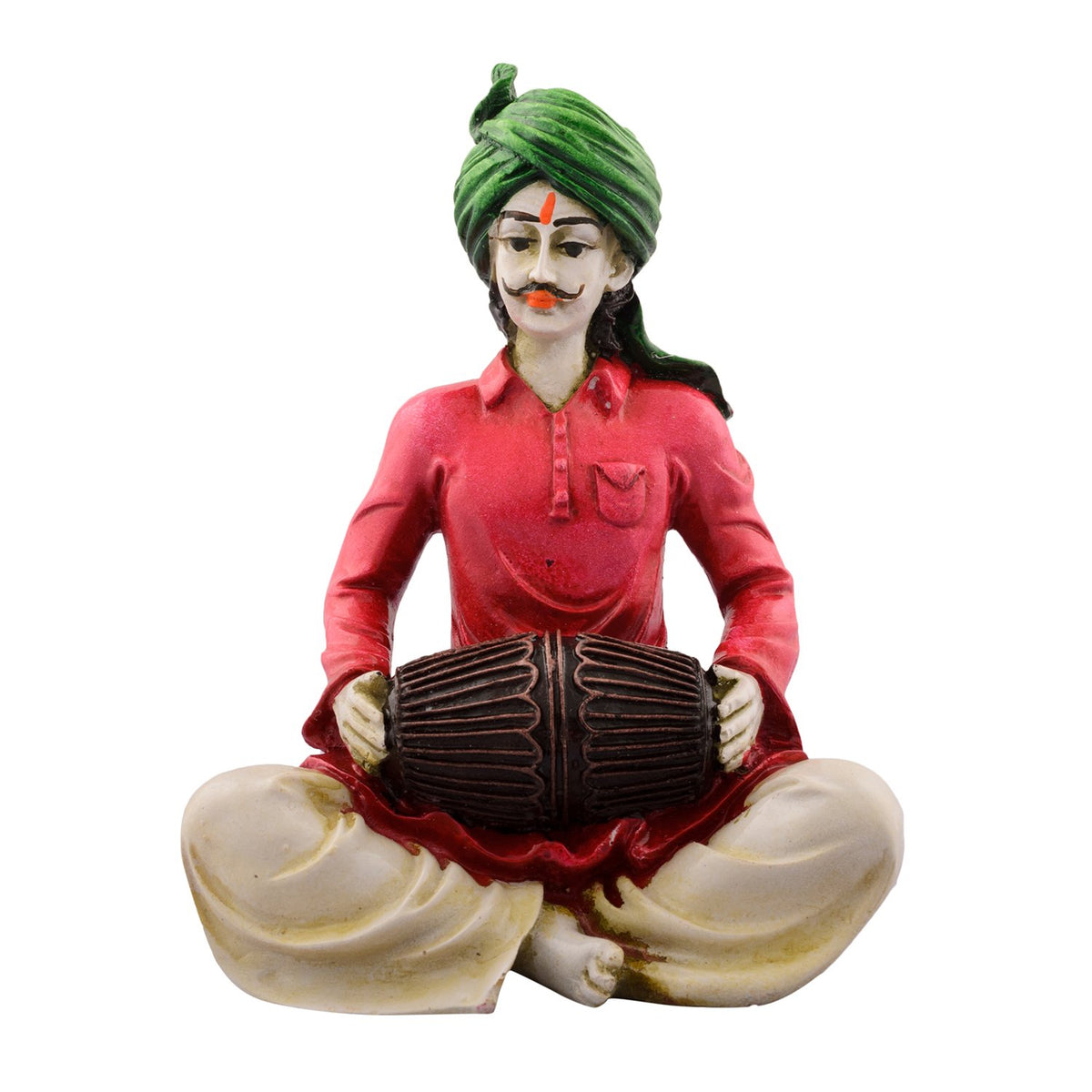 Rajasthani Lady Playing Dholak Showpiece Polyresin Statue (12.5 cm x 10 cm x 15 cm, Green and Orange)