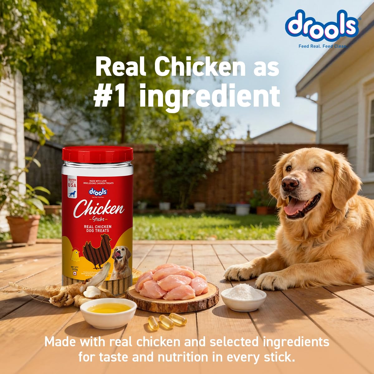 Drools Real Chicken Flavor Dog Treat Sticks, Delicious Training & Reward Treats for Dogs, 500g