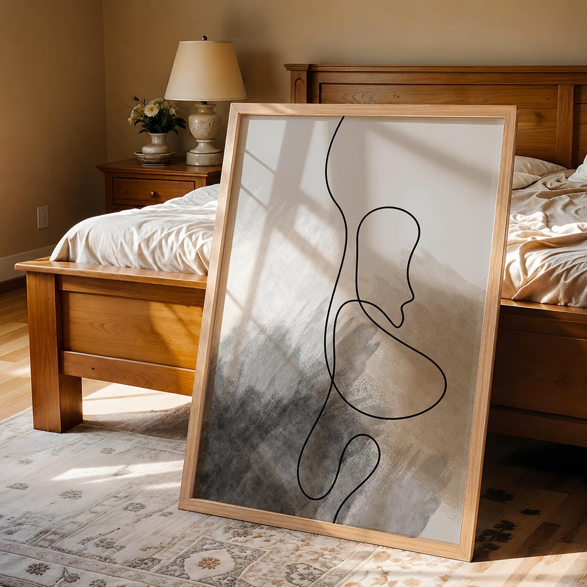 Abstract Line Art Wall Painting with Frame Set of 1 | Minimalist Woman Face Sketch Artwork, Modern Grey Black Aesthetic Wall Decor for Living Room, Bedroom, Office and Home Decoration (3D Art-3,13x19inch)