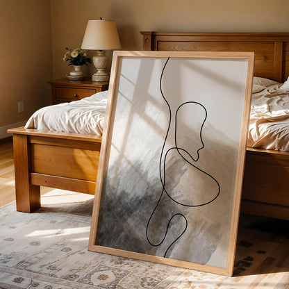Abstract Line Art Wall Painting with Frame Set of 1 | Minimalist Woman Face Sketch Artwork, Modern Grey Black Aesthetic Wall Decor for Living Room, Bedroom, Office and Home Decoration (3D Art-3,13x19inch)