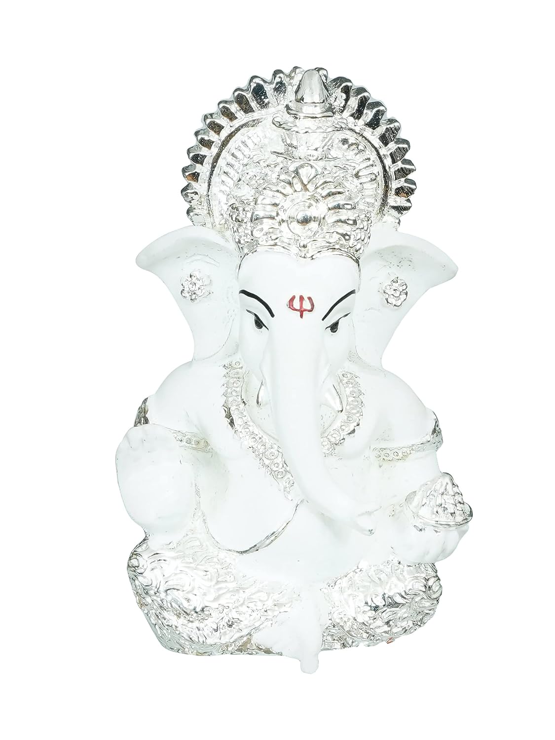 eCraftIndia Silver White Resin Lord Ganesha Idol for Home Decor Office Car Dashboard| Ganesha Statue for Puja Room| Ganpati Murti| God Statue Gift for Diwali Ganesh Chaturthi Housewarming Birthday