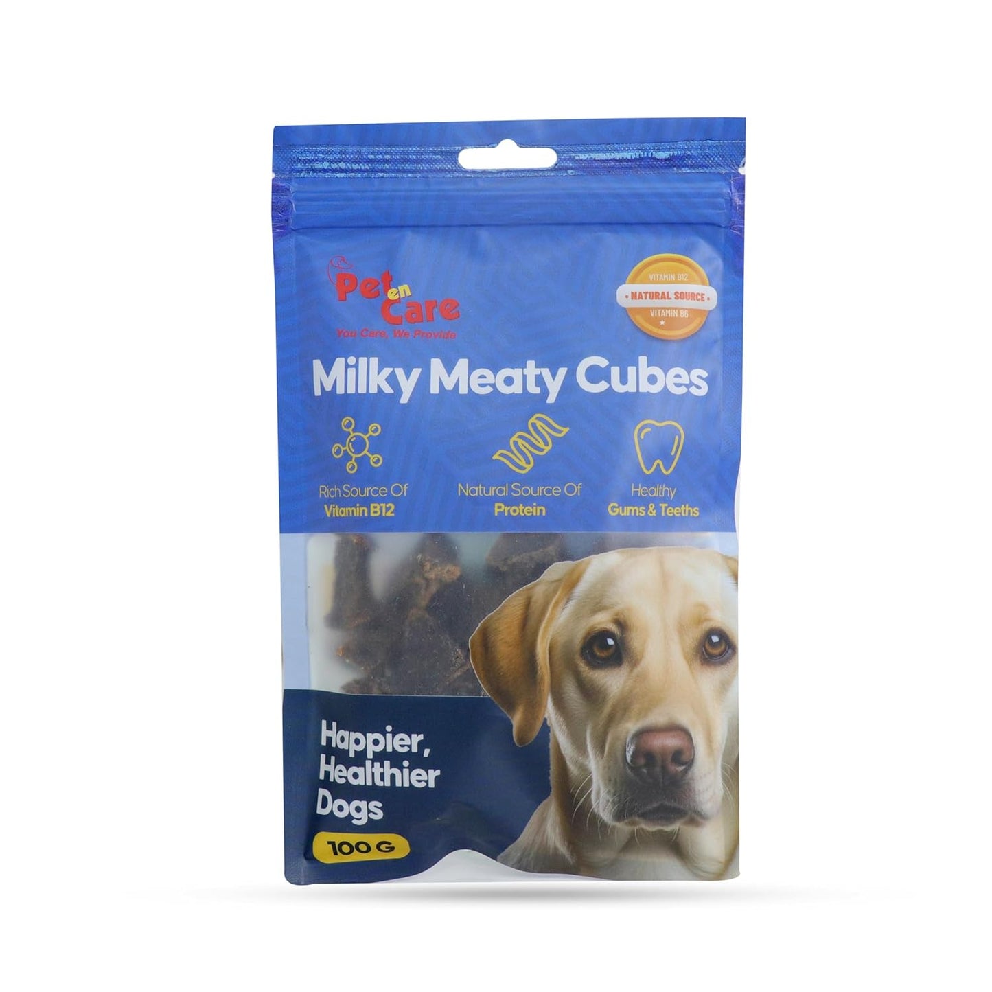 Pet en Care Milky Meaty Cubes (Buffalo Meat) Dog Treats (100g) | High Protein Snacks with Vitamin B12 | Supports Healthy Gums & Teeth | Soft Chewy Treats for Dogs