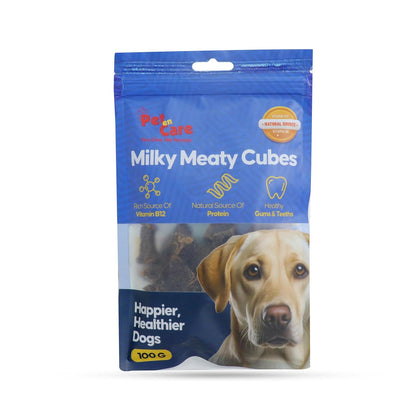 Pet en Care Milky Meaty Cubes (Buffalo Meat) Dog Treats (100g) | High Protein Snacks with Vitamin B12 | Supports Healthy Gums & Teeth | Soft Chewy Treats for Dogs