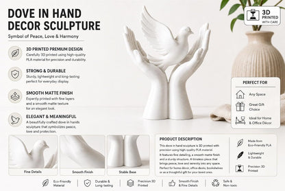 Dove in Hands Decor Sculpture, White Matte Finish, 13 cm Height, Plastic Peace Symbol Statue, Modern Home Decor Accent for Living Room, Office Desk, Bookshelf & Gift