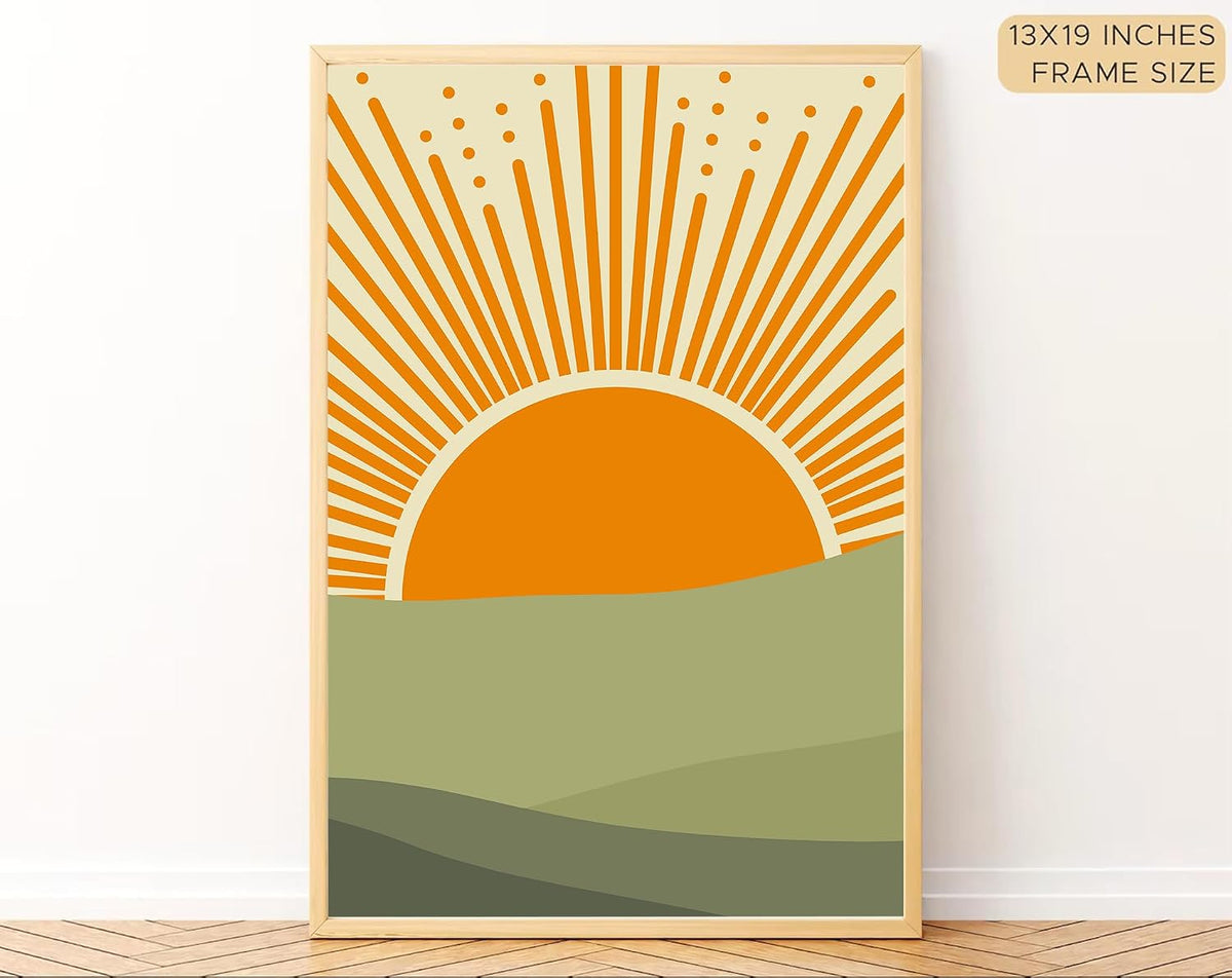 Boho wall Art Paintings Modern Art Framed Wall Painting for Living Room Bedroom - Wall Posters | Paintings with Frame Set of 3 (14x18 Inches) (Sun Rise)