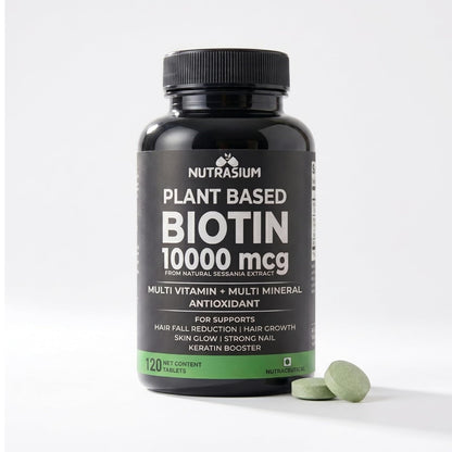 Nutrasium Biotin 10,000 mcg with multivitamin & Minerals | For supports Hair Growth | For Control Hair fall, Hair damge & Hair splitting | 120 tablets