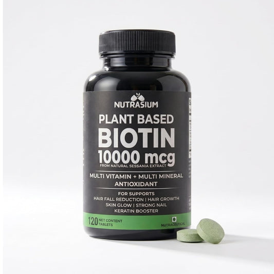 Nutrasium Biotin 10,000 mcg with multivitamin & Minerals | For supports Hair Growth | For Control Hair fall, Hair damge & Hair splitting | 120 tablets