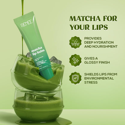 RENEE Matcha Lip Balm For Dry, Chapped Lips With SPF 50 | Nourishes, Repairs & Protects Lips | Reduces Pigmentation, Glossy Finish | Matcha Oil, Kojic Acid & Hyaluronic acid | 10 g