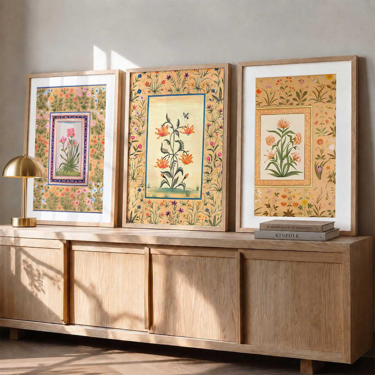 Decorative Indian Traditional Madhubani Wall Art Home Decor Pichwai Painting Poster With Frame For Living Room Bed Room Hotel Wall Decor Digital Reprint Set of 3 (13X17 inch)