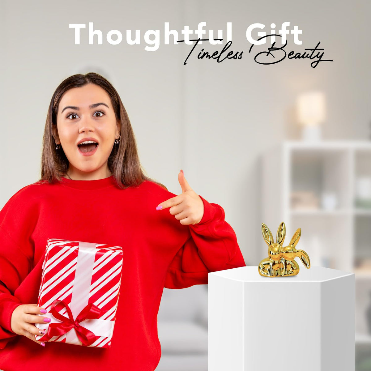 Nostrae Rabbit Show Pieces for Home Decor Living Room Decorative Items | Cute Animals Showpieces Gift Item for Decor | Center Table Tv Showcase Shelf Office Desk Interior Statue Figurines