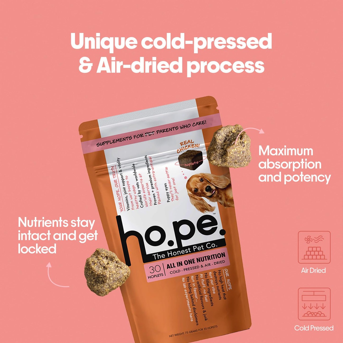 Hope All in One 14-in-1 Supplement Chews for Dog 60 Chicken hoplets |Multivitamins, Joint Support, Probiotics, Biotin, Omega 3 & 6| Pet Chews for Absolute Wellness | ColdPressed, Hypoallergenic