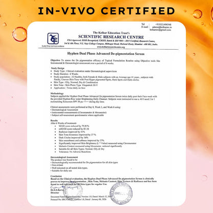Certification document for a skincare serum with a colorful border