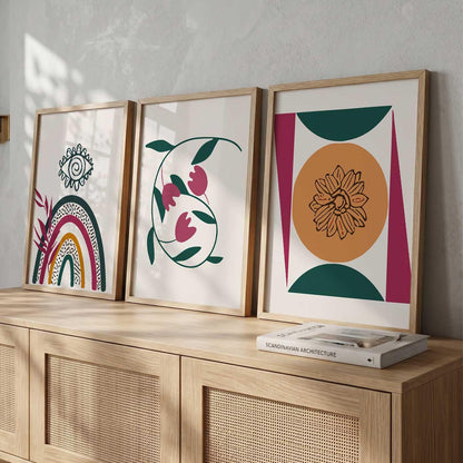 Abstract Painting Home Decorative Modern Wall Art poster With Frame For Living Room Bed Room Hotel Wall Decor Digital Reprint Set of 3 (13X17 inch)
