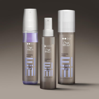 Three Wella hair product bottles on a gradient background
