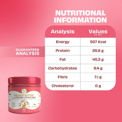 Pawfect Peanut Butter with Strawberry & Pumpkin Seeds for Dogs & Puppies - 100% Natural Lickable Treat- No Added Sugar, Salt, Palm Oil - No Sweeteners, No Xylitol - Healthy Dog Treat (450g/15.87oz)