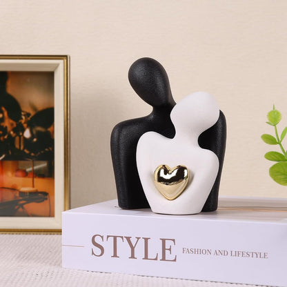 Hugging Couple Statue - Romantic Home Decor, Perfect Wedding Anniversary and Valentines Day Gift, Figurine for Home, Office, Coffee Table and Desktop (Black+White, Romantic Couple)
