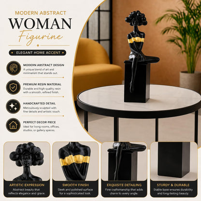 Xtore Modern Abstract Woman Figurine | Resin Home Decor Accent | Unique Art Piece for Living Room, Office, or Gallery | Contemporary and Stylish Design - Black