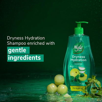 Nyle Naturals Dryness Hydration Shampoo, with Tulsi, Amla and Aloe Vera, Gentle & Soft Shampoo, pH Balanced and Paraben Free, For Men and Women,400ml