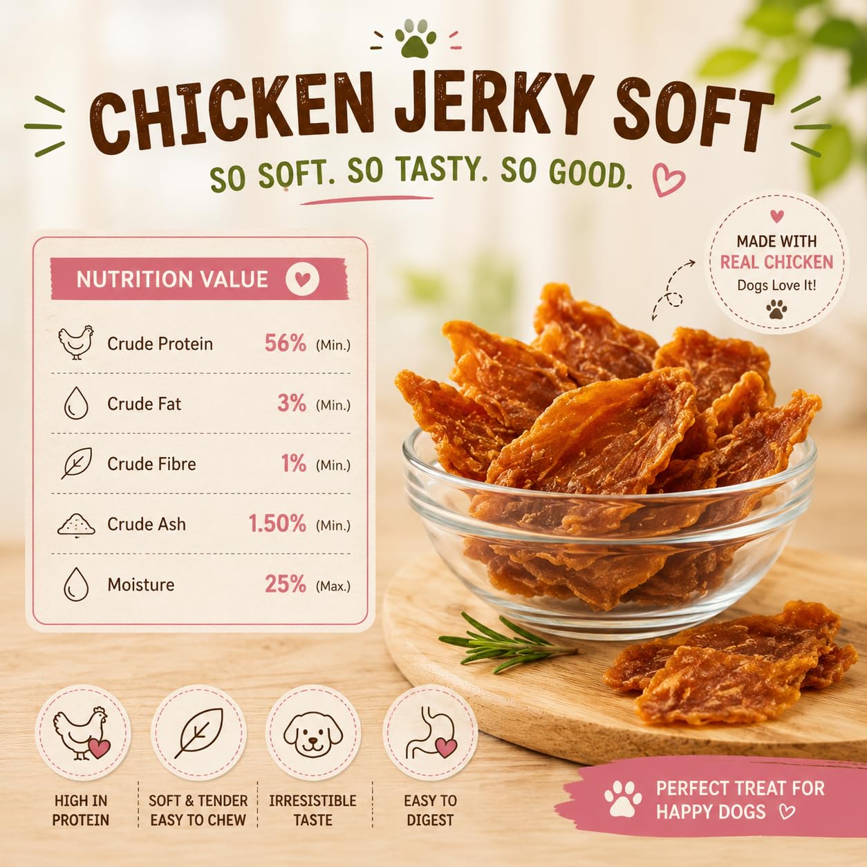 PAWPOURRI Natural Chicken Jerky Soft Dog Treats for All Breeds & Sizes | Daily Use Dog Treats | High Protein Chewy Training & Reward Snacks (Chicken Jerky Soft, Pack of 1) 100gm