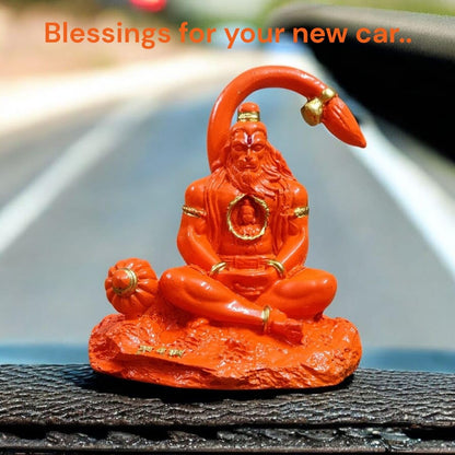 Resin Lord Hanuman Idol for Home Decor – Meditating Hanuman Ji Murti with Lord Ram Inside Chest | 10×8×5 cm Decorative Figurine for Temple, Office Desk & Car Dashboard (Regular Quality)