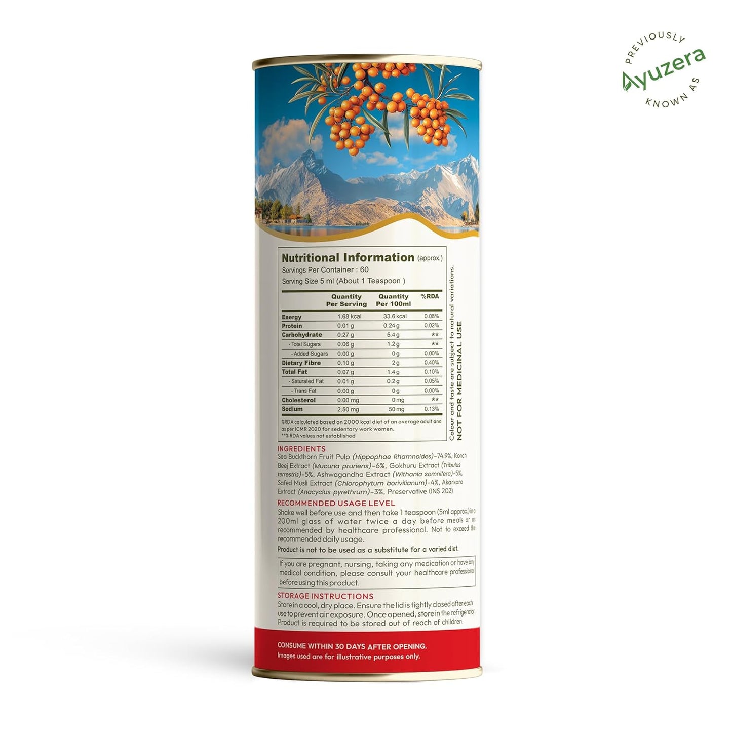 Wellwith (Ayuzera) PowerX 300ml Sea Buckthorn with Ashwagandha,Safed Musli, Gokhru & Akarkara | HimalayanSeabuckthorn Pulp Juice For Men (Pack of 1)